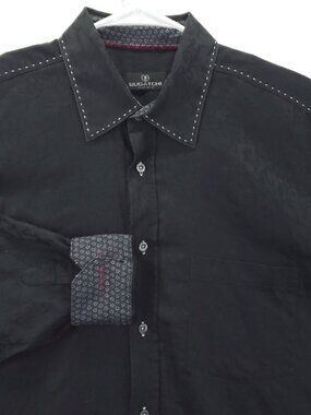 Bugatchi Uomo Shirt Mens XL Black 100% Cotton Long Sleeve Flip Cuffs Button-Up